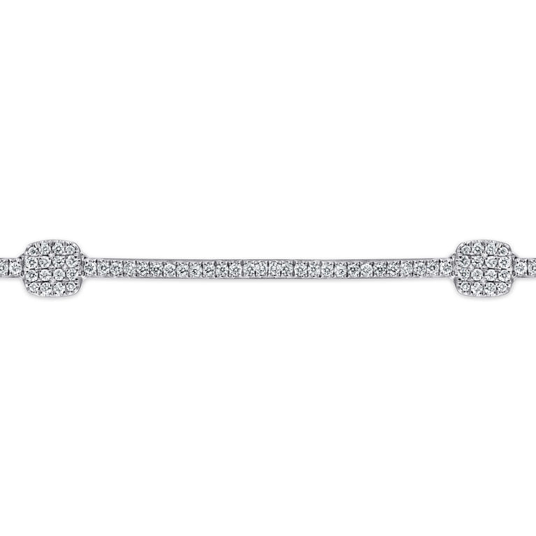 14K White Gold Diamond Tennis Bracelet with Diamond Cube Stations - 1.25 ct - Shot 2
