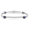 14K White Gold Diamond Tennis Bracelet with Oval Sapphire Stations - 0.9 ct