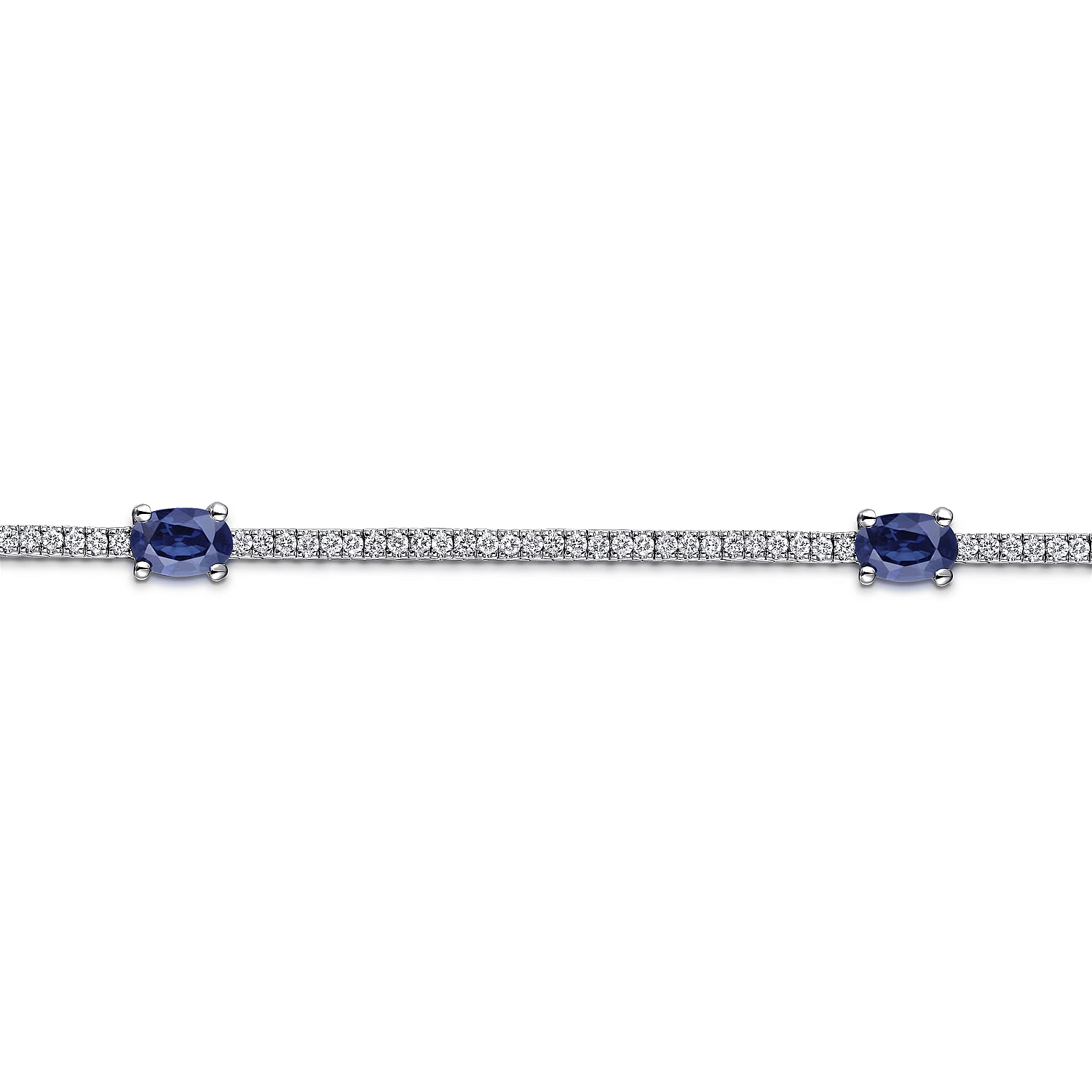 14K White Gold Diamond Tennis Bracelet with Oval Sapphire Stations