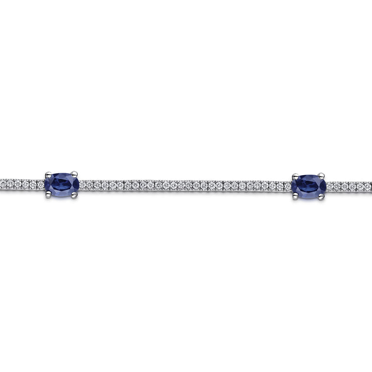 14K White Gold Diamond Tennis Bracelet with Oval Sapphire Stations - 0.9 ct - Shot 2