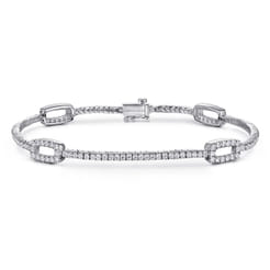 14K White Gold Diamond Tennis Bracelet with Rectangular Link Stations
