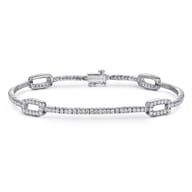 14K White Gold Diamond Tennis Bracelet with Rectangular Link Stations