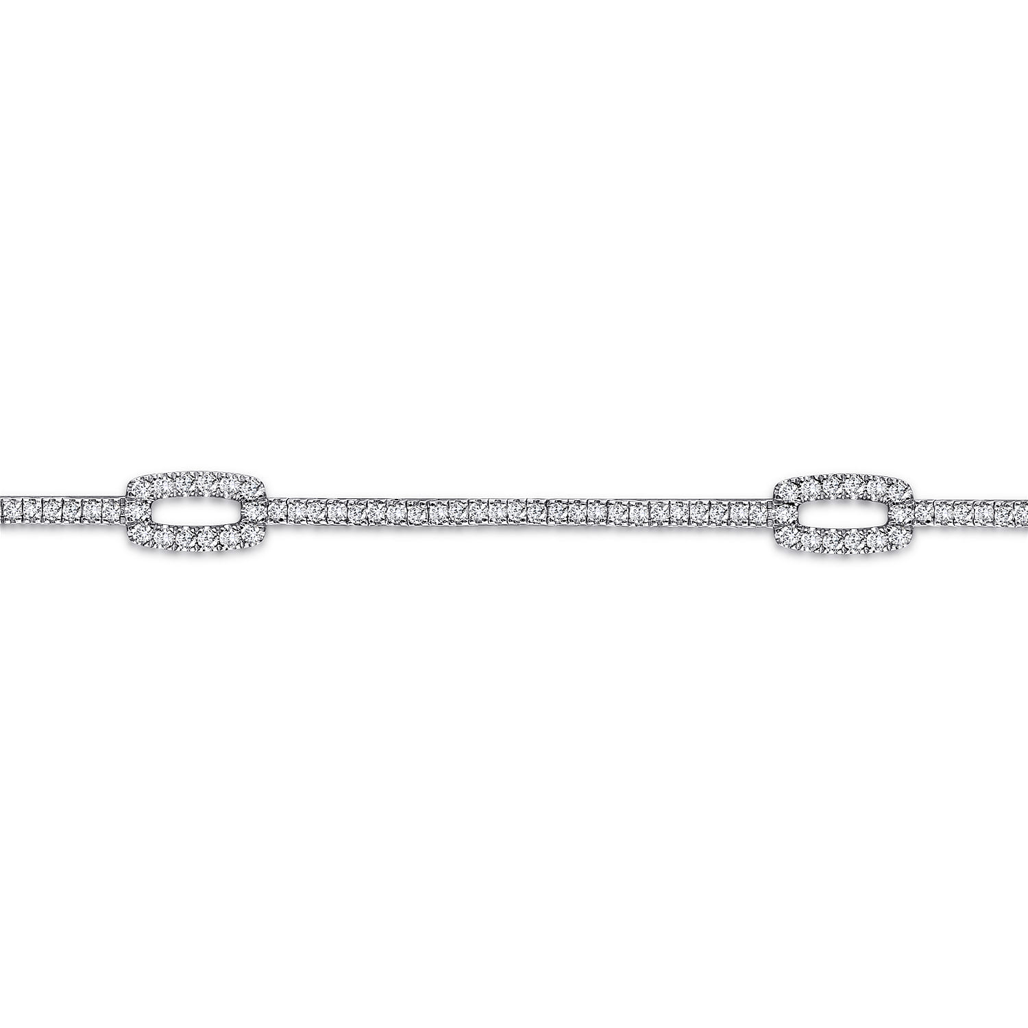 14K White Gold Diamond Tennis Bracelet with Rectangular Link Stations - 1.4 ct - Shot 2