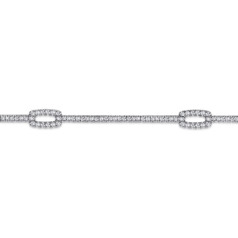 14K White Gold Diamond Tennis Bracelet with Rectangular Link Stations - 1.4 ct - Shot 2