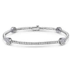 14K White Gold Diamond Tennis Bracelet with Round Cluster Stations