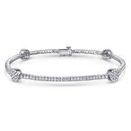 14K White Gold Diamond Tennis Bracelet with Round Cluster Stations