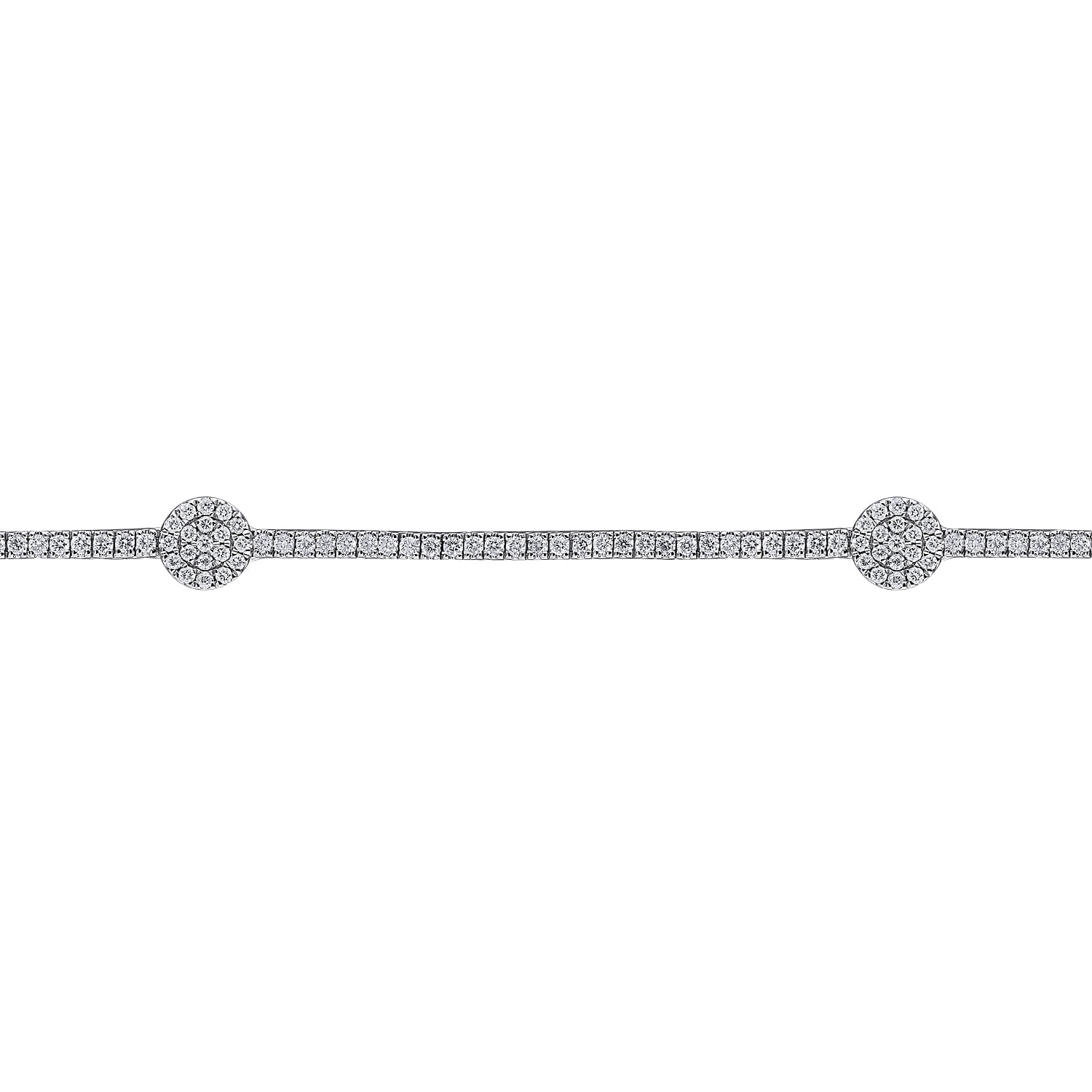 14K White Gold Diamond Tennis Bracelet with Round Cluster Stations - 1.3 ct - Shot 2