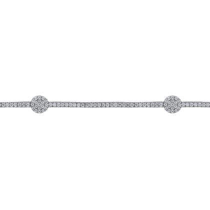 14K White Gold Diamond Tennis Bracelet with Round Cluster Stations