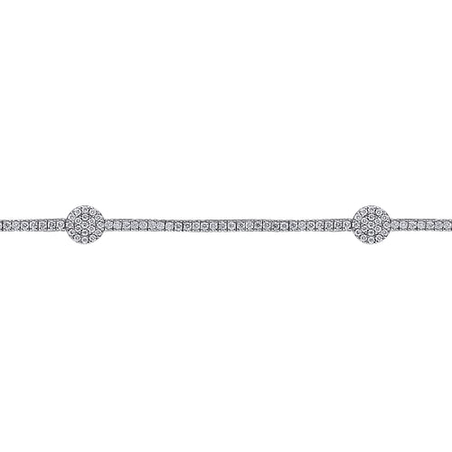 14K White Gold Diamond Tennis Bracelet with Round Cluster Stations - 1.3 ct - Shot 2