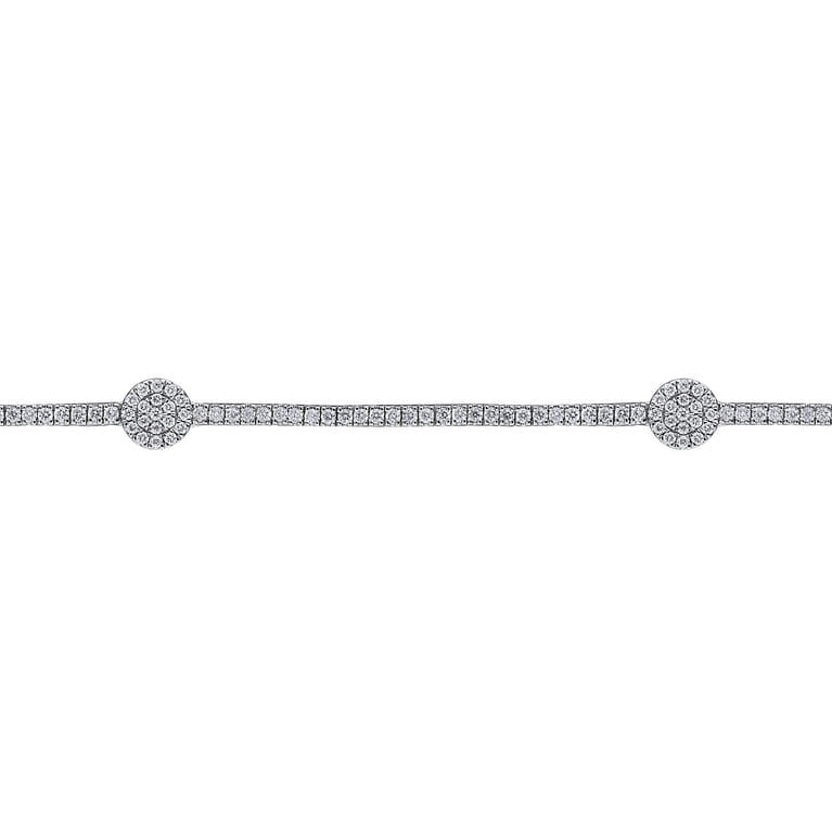 14K White Gold Diamond Tennis Bracelet with Round Cluster Stations - 1.3 ct - Shot 2