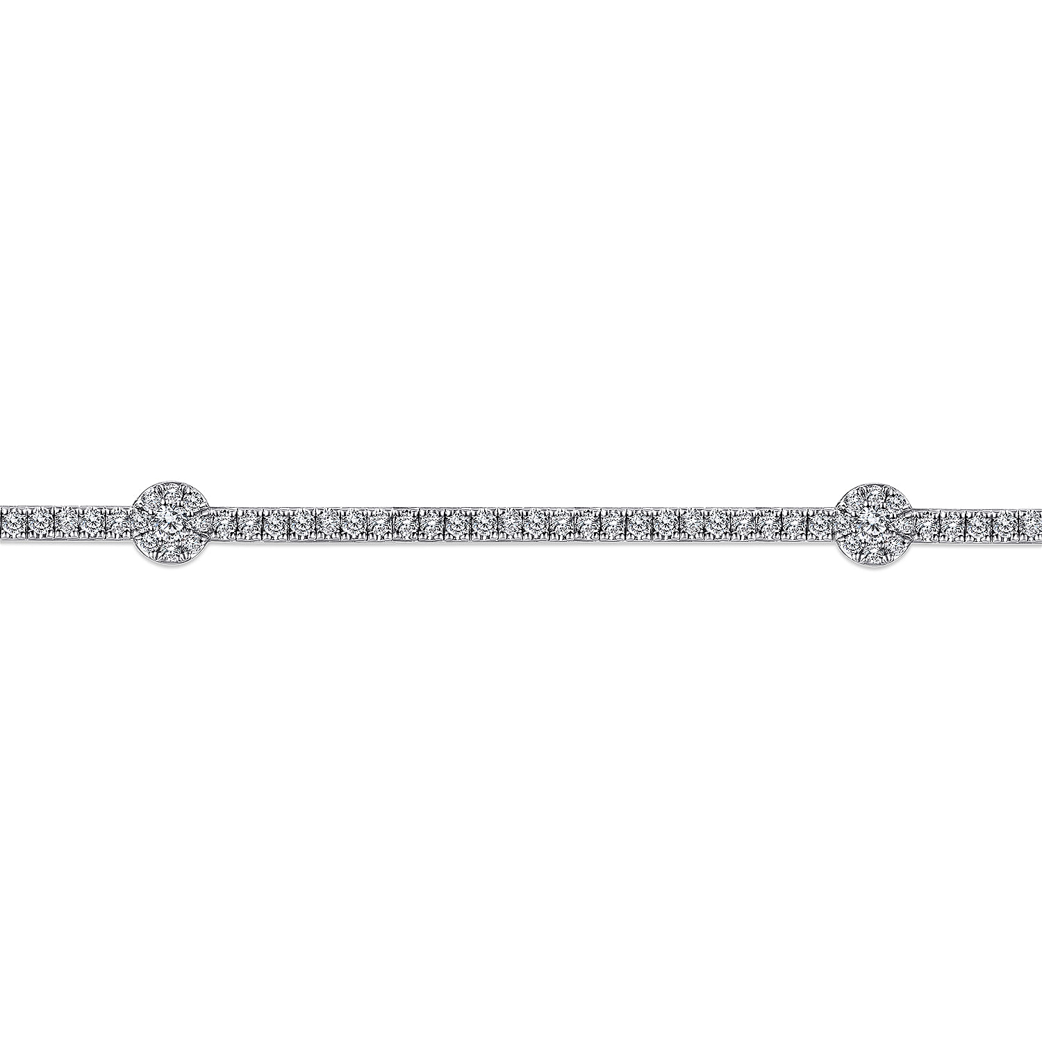 14K White Gold Diamond Tennis Bracelet with Round Cluster Stations
