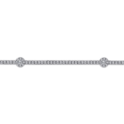 14K White Gold Diamond Tennis Bracelet with Round Cluster Stations - 1.25 ct - Shot 2