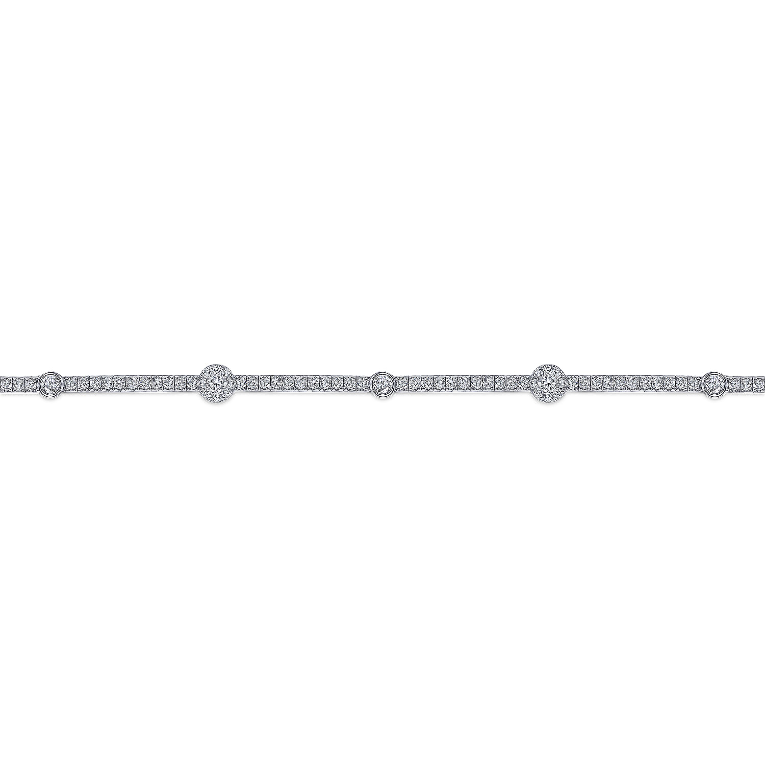 14K White Gold Diamond Tennis Bracelet with Round Cluster Stations