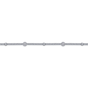 14K White Gold Diamond Tennis Bracelet with Round Cluster Stations