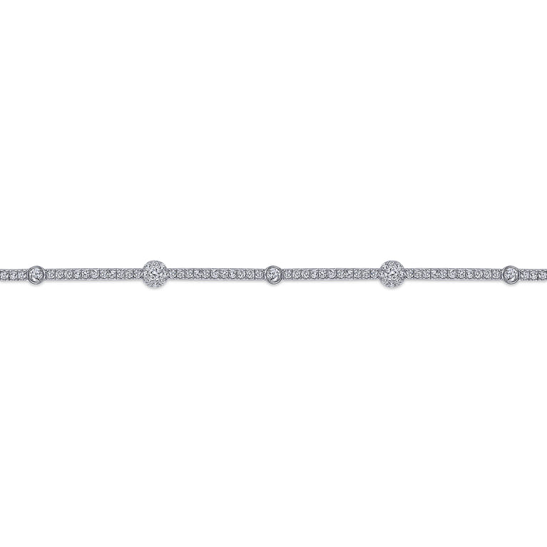 14K White Gold Diamond Tennis Bracelet with Round Cluster Stations - 1.4 ct - Shot 2