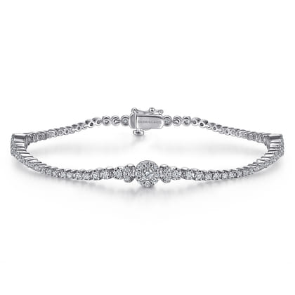 14K White Gold Diamond Tennis Bracelet with Round Cluster Stations