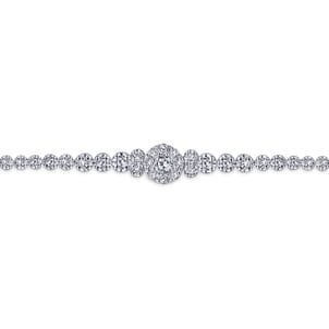 14K White Gold Diamond Tennis Bracelet with Round Cluster Stations