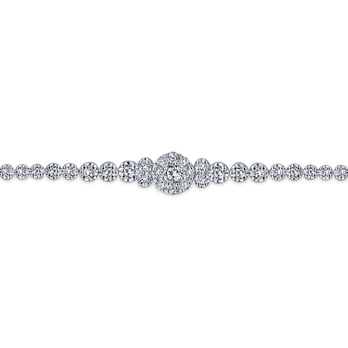 14K White Gold Diamond Tennis Bracelet with Round Cluster Stations - 1.6 ct - Shot 2