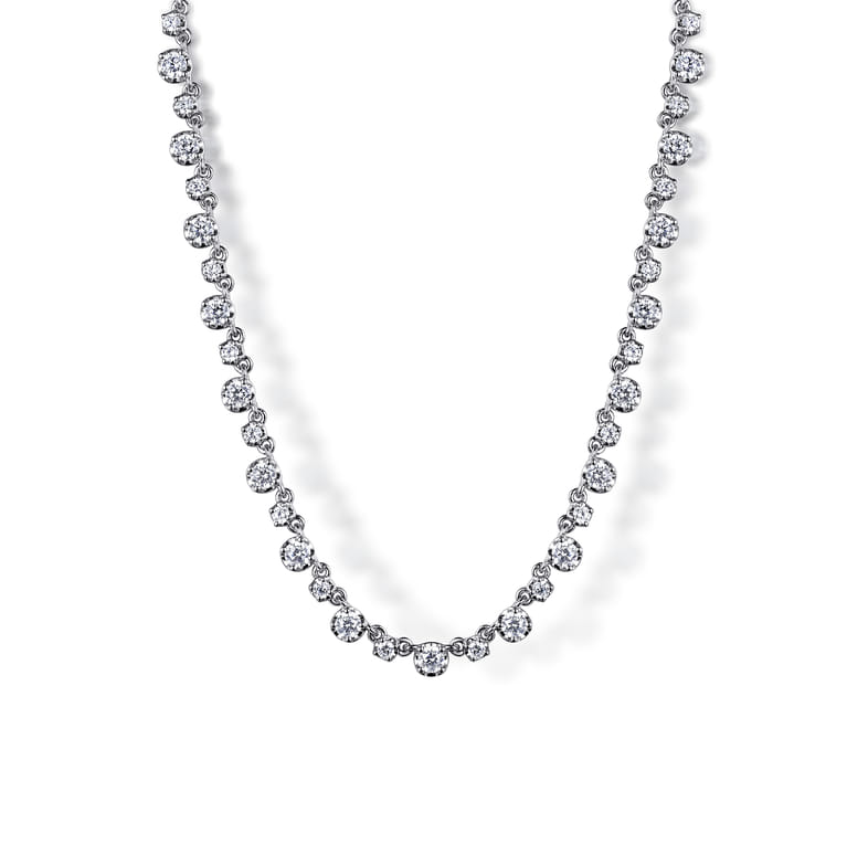 14K White Gold Diamond Tennis Necklace - 3.75 ct - Shot 1