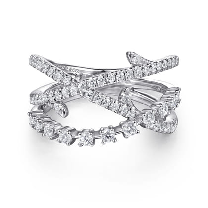 14K White Gold Diamond Thorn Criss Cross Ring