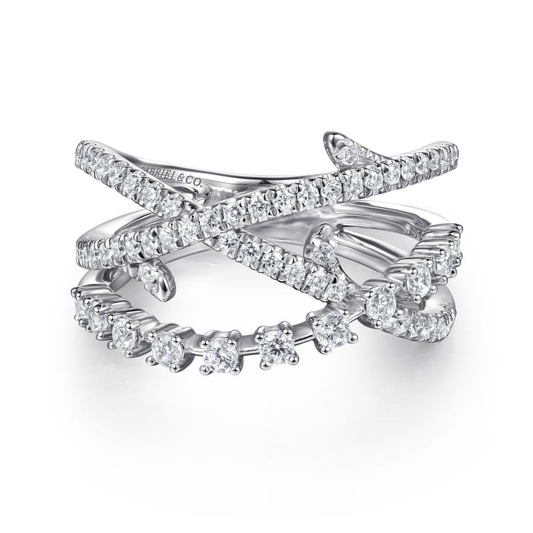 14K White Gold Diamond Thorn Criss Cross Ring - 0.55 ct - Shot 1