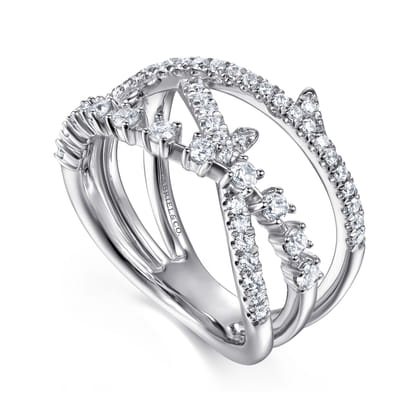 14K White Gold Diamond Thorn Criss Cross Ring