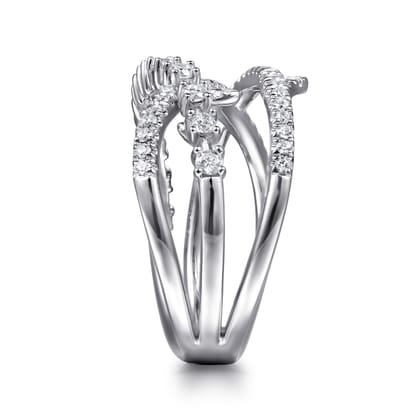 14K White Gold Diamond Thorn Criss Cross Ring