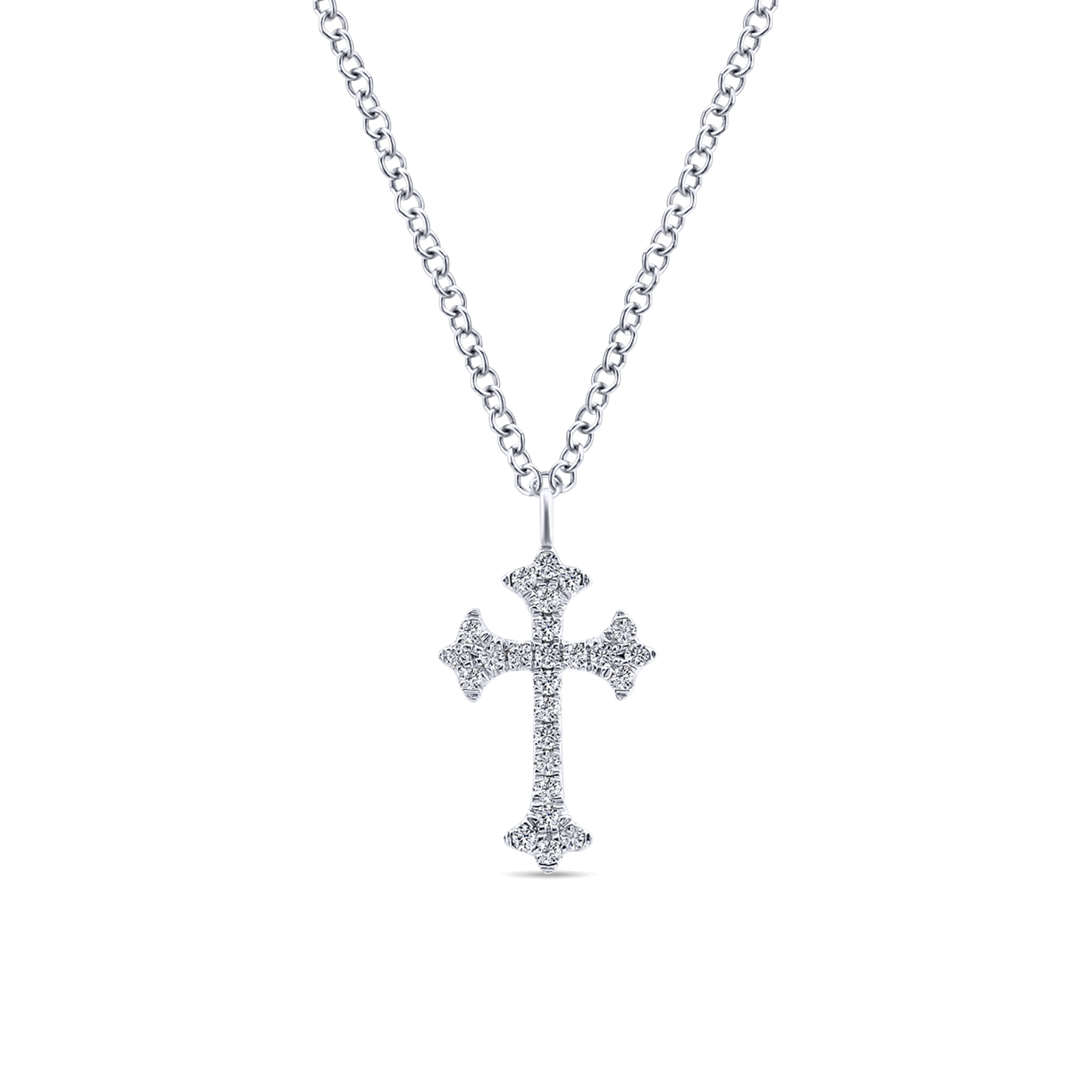 14K White Gold Diamond Trefoil Cross Necklace - 0.1 ct - Shot 1