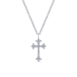 14K White Gold Diamond Trefoil Cross Necklace
