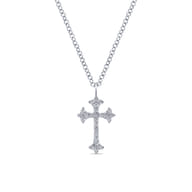 14K White Gold Diamond Trefoil Cross Necklace