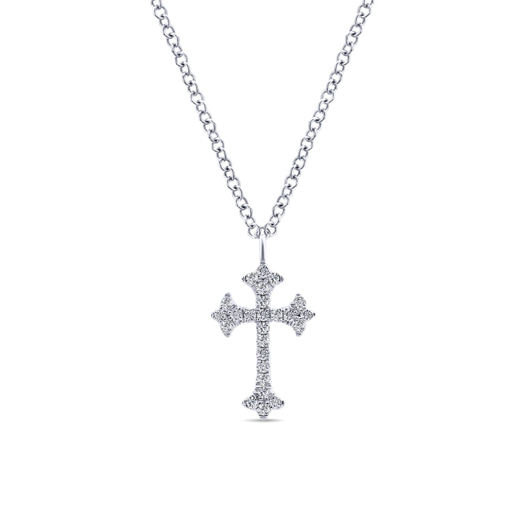 14K White Gold Diamond Trefoil Cross Necklace - 0.1 ct - Shot 1