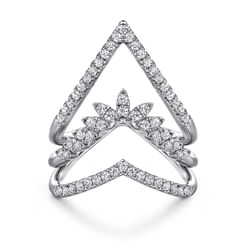 14K White Gold Diamond Triple Row Chevron Ladies Ring
