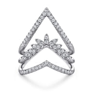 14K White Gold Diamond Triple Row Chevron Ladies Ring