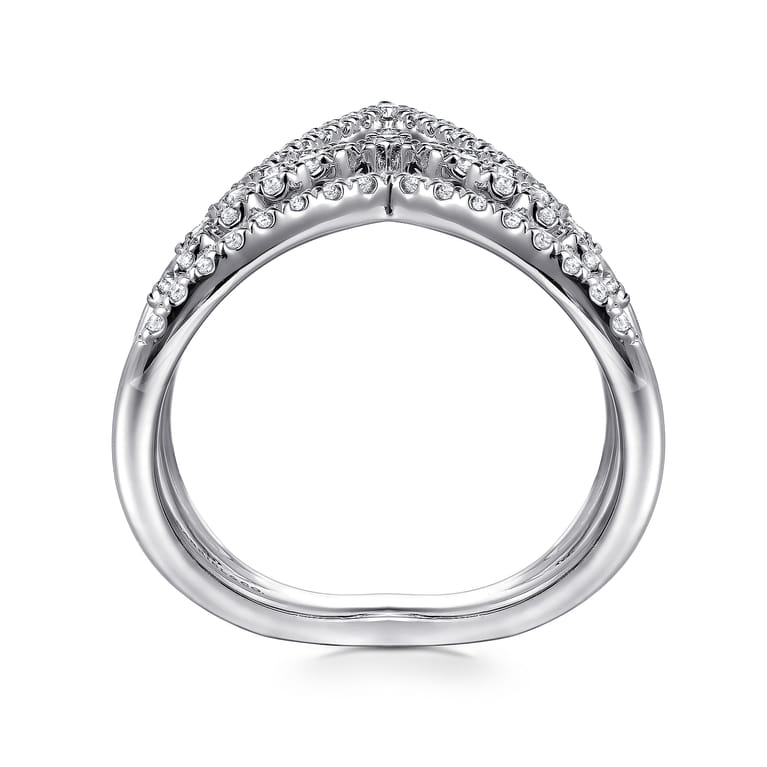 14K White Gold Diamond Triple Row Chevron Ladies Ring - 0.5 ct - Shot 2