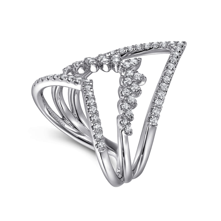 14K White Gold Diamond Triple Row Chevron Ladies Ring - 0.5 ct - Shot 3