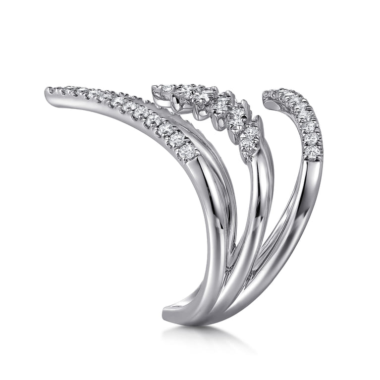 14K White Gold Diamond Triple Row Chevron Ladies Ring - 0.5 ct - Shot 4
