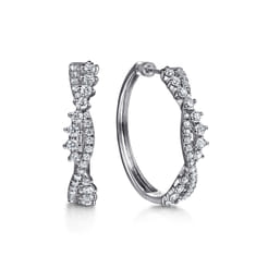 14K White Gold Diamond Twisted Intricate Hoop Earrings