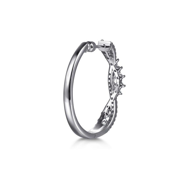14K White Gold Diamond Twisted Intricate Hoop Earrings - 1.7 ct - Shot 3