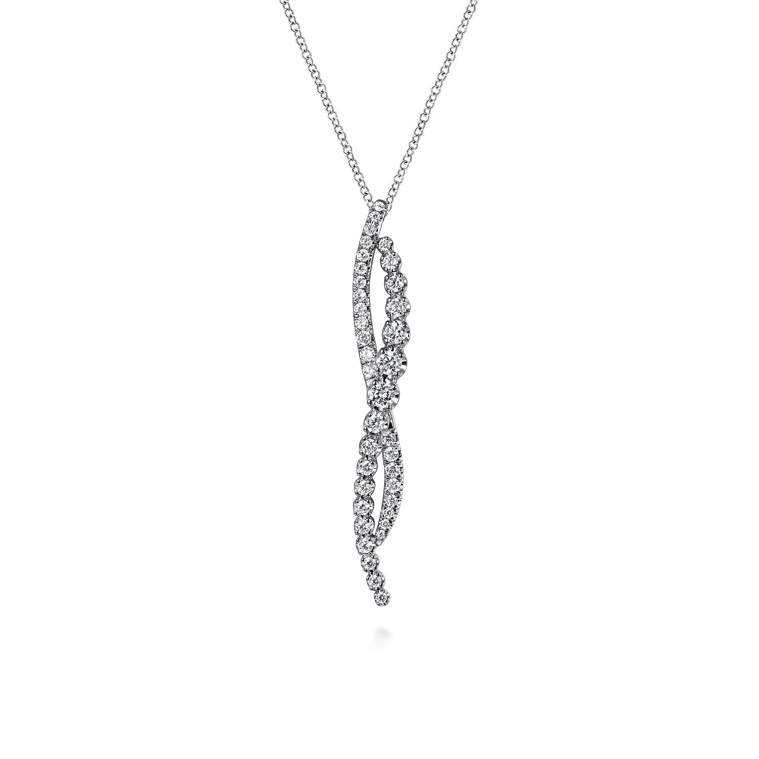 14K White Gold Diamond Twisted Pendant Necklace