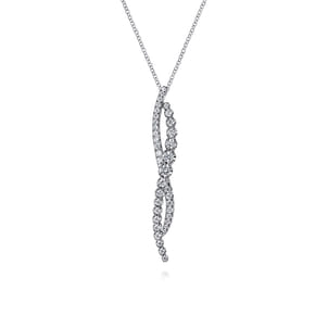 14K White Gold Diamond Twisted Pendant Necklace