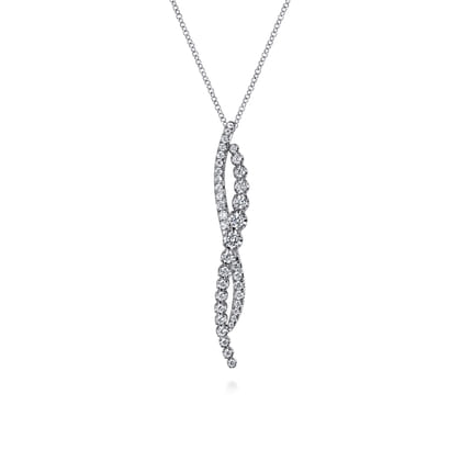 14K White Gold Diamond Twisted Pendant Necklace