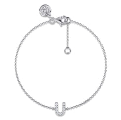 14K White Gold Diamond U Initial Chain Bracelet