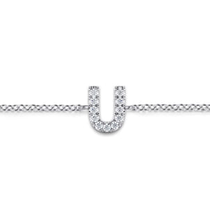 14K White Gold Diamond U Initial Chain Bracelet