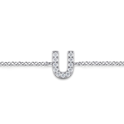 14K White Gold Diamond U Initial Chain Bracelet