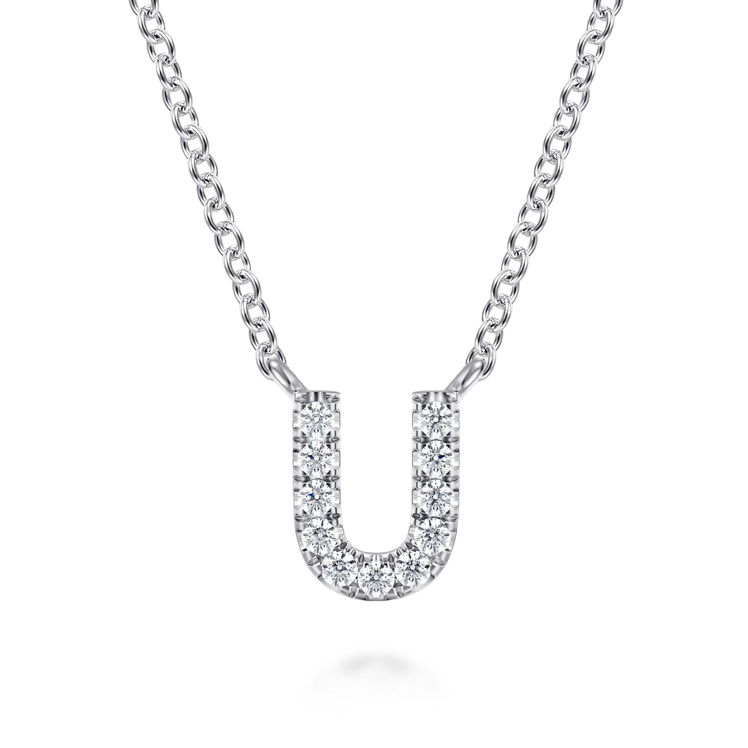 14K White Gold Diamond U Initial Pendant Necklace - 0.07 ct - Shot 1