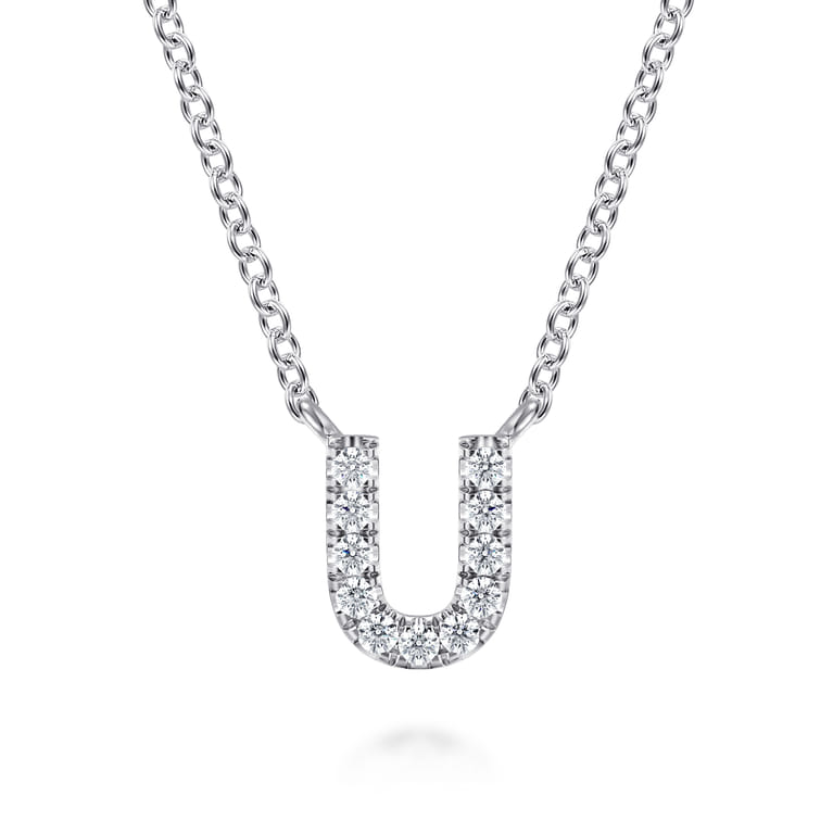 14K White Gold Diamond U Initial Pendant Necklace - 0.07 ct - Shot 1
