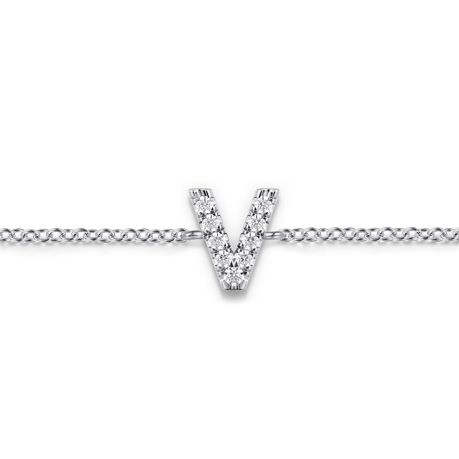 14K White Gold Diamond V Initial Chain Bracelet