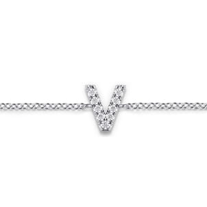 14K White Gold Diamond V Initial Chain Bracelet