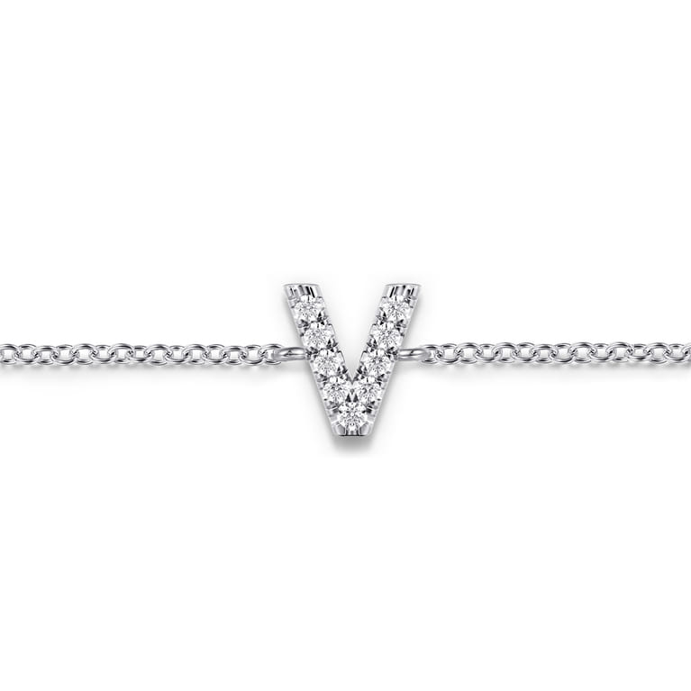 14K White Gold Diamond V Initial Chain Bracelet - 0.06 ct - Shot 2