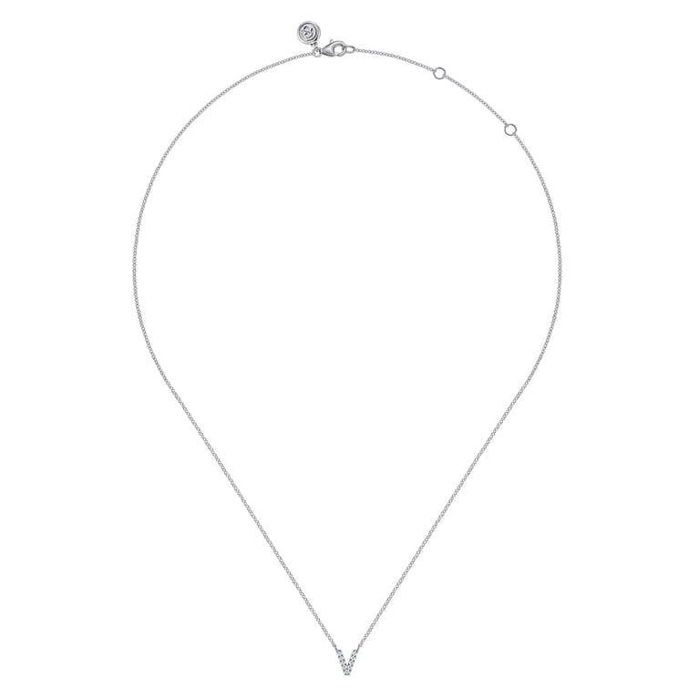14K White Gold Diamond V Initial Pendant Necklace - 0.06 ct - Shot 2